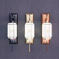 Three Traditional Chinese Style Wall Lamps With Decorative Base And White Lampshade