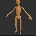 Wooden Mannequin Character With Jointed Body And Simple Design On Black Background