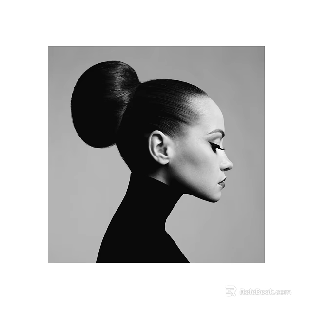 Profile View Portrait of a Woman With Sleek High Bun Hairstyle and High Neck Top 3d model 