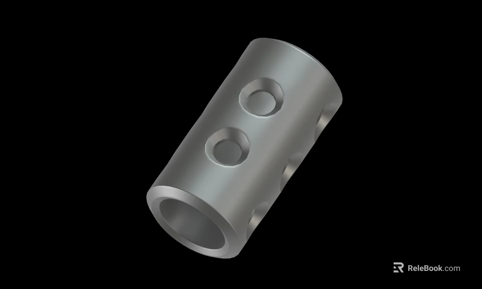 Silver Cylindrical Metal Part With Multiple Circular Holes On Surface 3d model