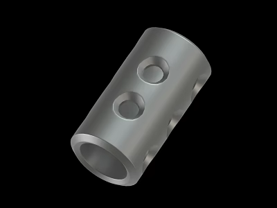 Silver Cylindrical Metal Part With Multiple Circular Holes On Surface 3d model