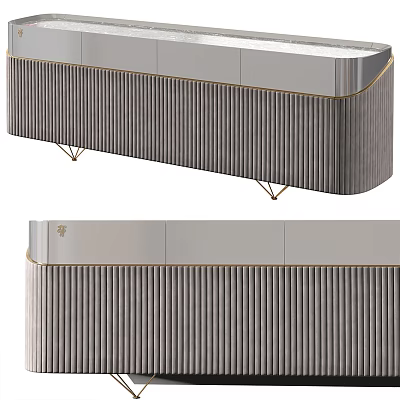 Modern Entryway Side Cabinet With Ribbed Design And Gold Metal Frame Elegant Storage Furniture 3d model