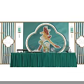 Chinese Style Event Stage With Green Tablecloth Decorative Lanterns And Auspicious Cloud Patterns 3d model