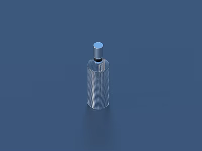 Elegant Transparent Wine Bottle With Vertical Stripes And Silver Cap On Blue Background 3d model