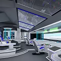 High Tech Control Room Interior With Command Consoles Screens And Blue Seats 3d model