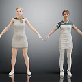 Two Female Characters In Gray Dresses With Outstretched Arms And Different Sleeve Details