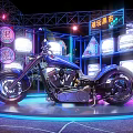 Vibrant Neon Lit Stage With Chinese Character Signs And Reflective Floor