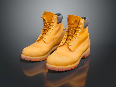 Stylish Yellow Work Boots With Laces And Orange Rubber Sole 3d model