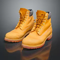 Stylish Yellow Work Boots With Laces And Orange Rubber Sole 3d model