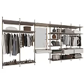 Modern Closet Interior with Hanging Clothes Shelves Drawers Mirror and Storage Boxes