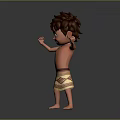 Cartoon Boy Raising Arms With Brown Hair Green Eyes Green Necklace And Yellow Patterned Shorts