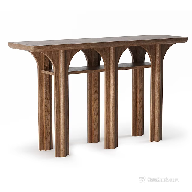 Wooden Console Table With Arch Design And Sturdy Wooden Legs Structure 3d model