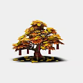 Cartoon Scene With Golden Leaf Tree Red Decorations And Scattered Gold Coins