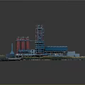 Industrial Factory Complex Layout Featuring Tall Tower Red Silos Blue Buildings And Equipment