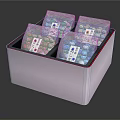 Colorful Candy Granules Stored in Transparent Bags with Labels Inside a Pink Box