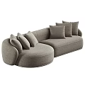 Modern Curved Sofa Design With Light Gray Upholstery And Multiple Pillows 3d model