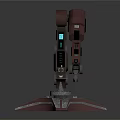 Red Mechanical Arm With Modern Design Articulated Structure Blue Accent Lights And Star Shaped Base 3d model