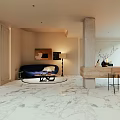 Luxury Basement Interior With Marble Floor Armchair Plants And Skylight