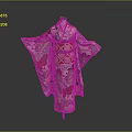Traditional Kimono Garment With Red Black Patterns And Decorative Obi Belt