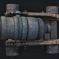 Antique Cannon With Wooden Carriage Metal Barrel And Iron Wheels