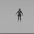Futuristic Sci Fi Character in Tech Outfit with Helmet Red Goggles Gray Uniform Gloves and Boots