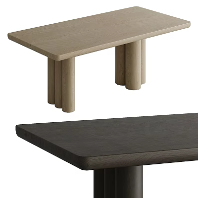 Modern Wooden Dining Tables with Light and Dark Wood Tones and Cylindrical Leg Design 3d model