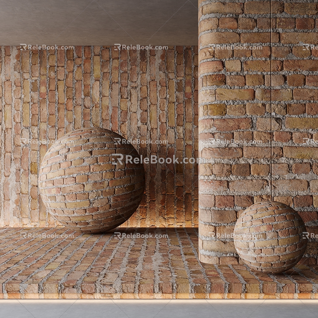 Red brick wall brick wall red brick cement wall 3d model