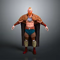 Red Haired Bearded Muscular Warrior With Fur Vest Blue Shorts Knee Pads And Red Boots