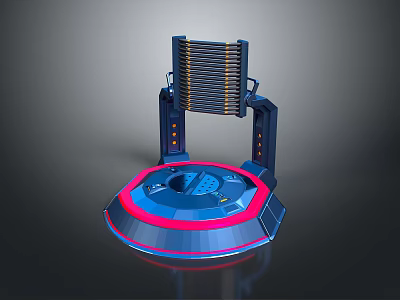 Futuristic Sci Fi Device With Circular Base Blue Red Edges And Vertical Grilles 3d model