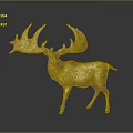 Shiny Elk Sculpture Featuring Large Antlers And Golden Body On Gray Reflective Background