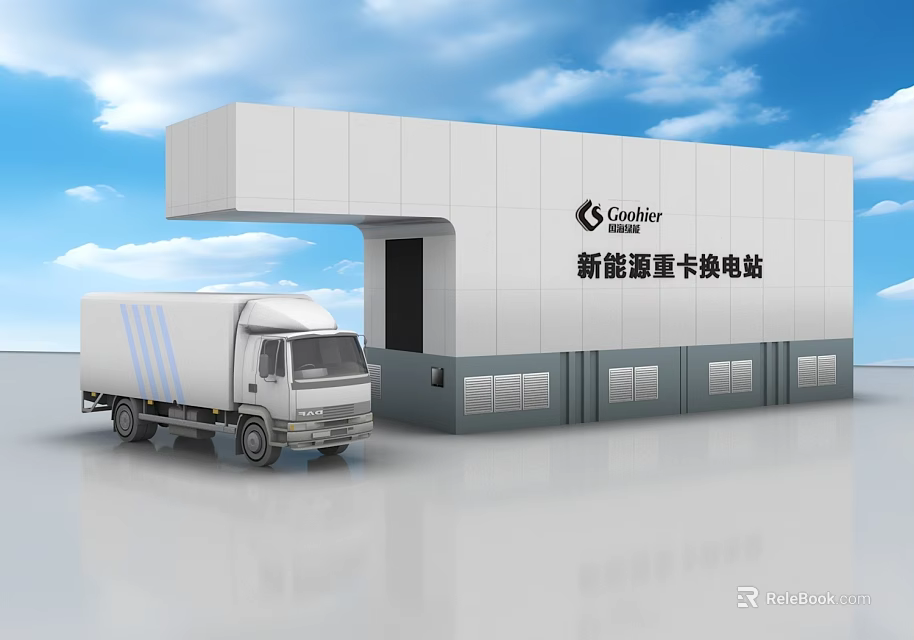 Foton New Energy Heavy Duty Truck Battery Swapping Industrial Station With Parked Truck 3d model 