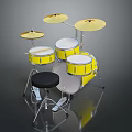 Yellow Drum Set With Cymbals Drum Stool And Drumsticks For Home Use
