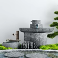 Serene Karesansui Garden With Stone Water Basin Pine Tree Green Moss And Stepping Stones