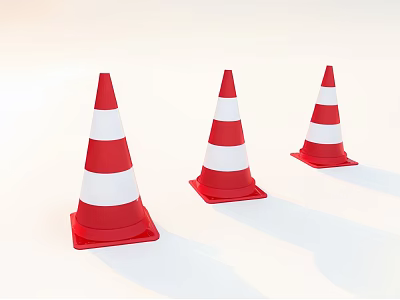 Three Red And White Traffic Cones As Public Road Safety Facilities For Traffic Control 3d model