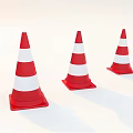 Three Red And White Traffic Cones As Public Road Safety Facilities For Traffic Control