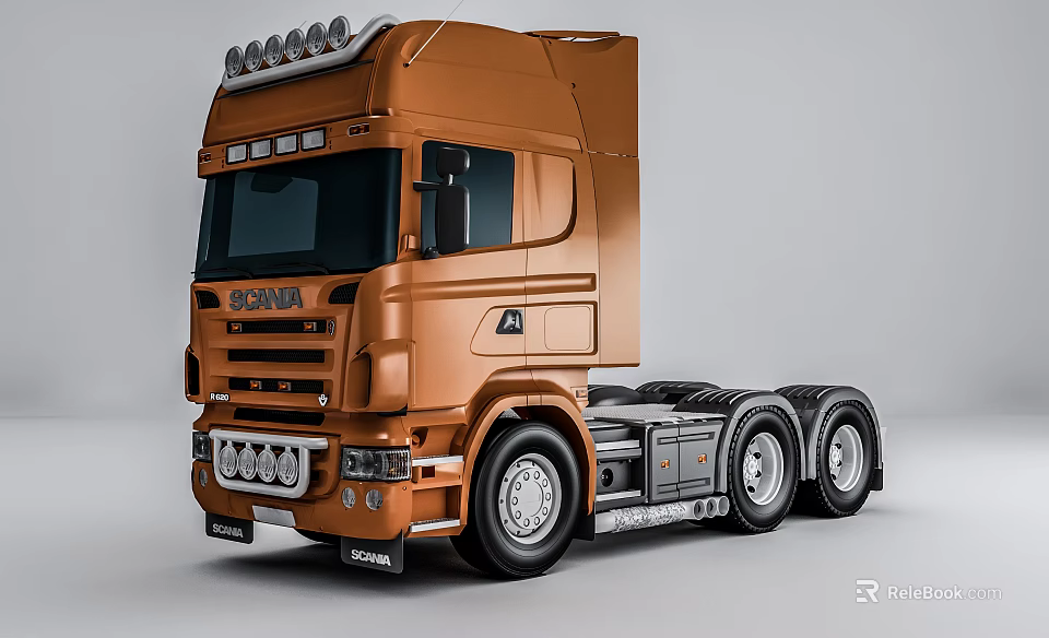 Orange SCANIA Heavy Duty Cargo Truck With Multi Wheel And Roof Lights 3d model 