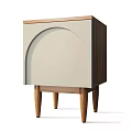 Modern Light Colored Dinnerware Cabinet Set With Arched Doors Wooden Legs And Combination Design