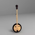 Wooden Banjo With Round Body And Long Neck Design On Gray Background