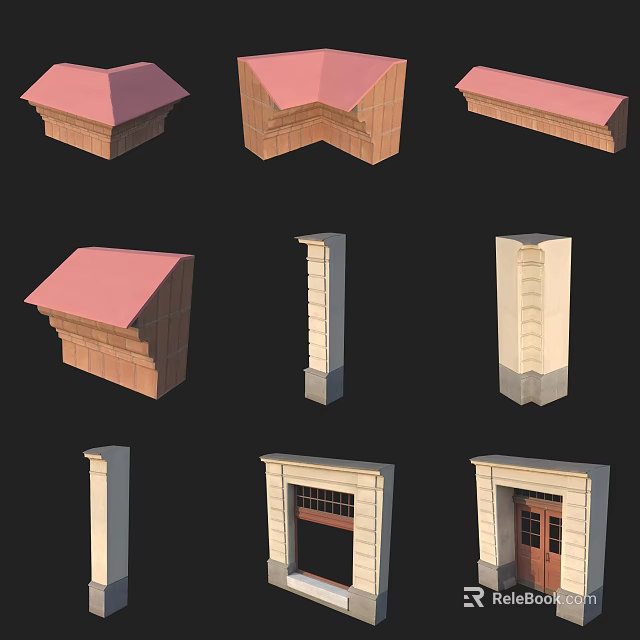 Various Decorative Columns With Different Architectural Styles And Building Elements 3d model 