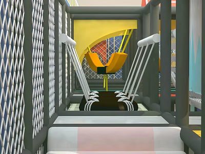 Indoor Play Equipment With Yellow Seats White Handrails Gray Frames And Lattice Guardrails 3d model