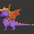 Cute Purple Cartoon Dragon With Yellow Horns Red Wings And Big Eyes
