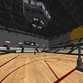 Spacious Modern Basketball Arena Interior Design With Wooden Court And Seating