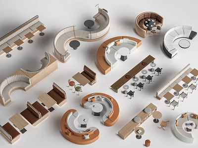 Modern Casual Sofa Sets With Curved Shapes Wooden Frames And Coffee Tables 3d model