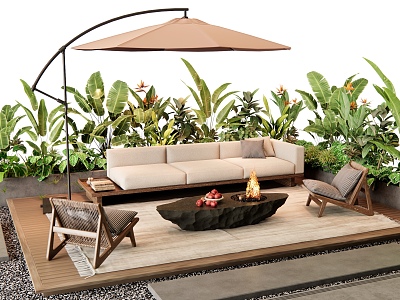 Courtyard Outdoor Sofa Leisure Chair Stone Coffee Table Plant Combination Plant Flower Pond model