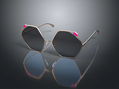 Elegant Jewelry Sunglasses With Gold Hexagonal Frame And Pink Gemstone Accents 3d model