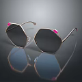 Elegant Jewelry Sunglasses With Gold Hexagonal Frame And Pink Gemstone Accents