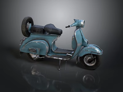Vintage Blue Scooter With Black Seat Spare Tire And Worn Classic Design 3d model