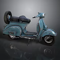 Vintage Blue Scooter With Black Seat Spare Tire And Worn Classic Design