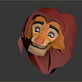 Cartoon Style Low Poly 3D Lion Head Model With Red Mane And Orange Face Design