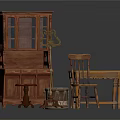 Classic Wooden Home Interior With Vintage Cabinet Dining Table Chair And Coat Rack